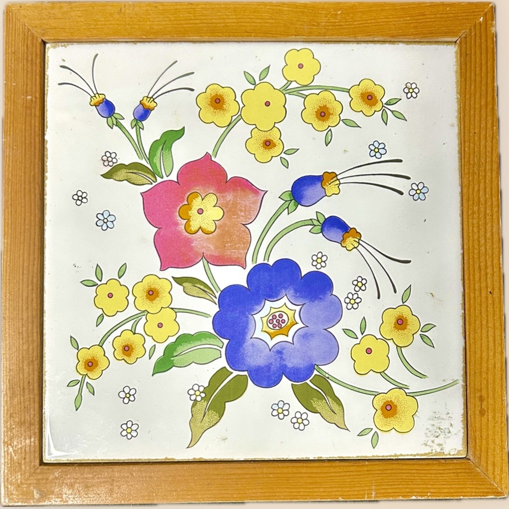 Vintage 1980s Gailstyn Sutton Floral Tile Trivet Wall Hanging Made In Taiwan
